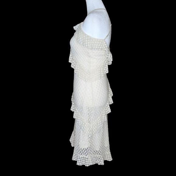 Chelsea & Violet Cream Polka Dot Mesh Asymmetrical Ruffle Midi Dress Small Boho - Picture 3 of 11